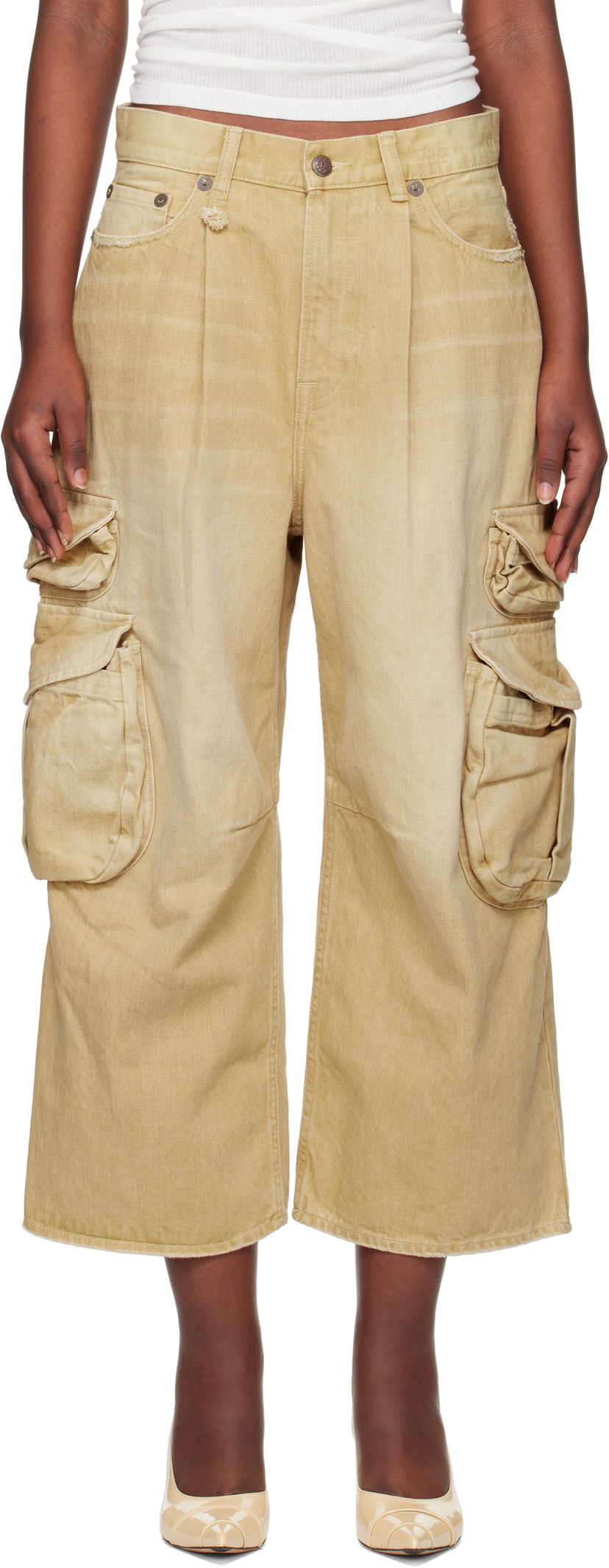 Cargo hlače R13 R13 Cropped Multi Pocket Cargo Pants Bež | R13WD246-D235A