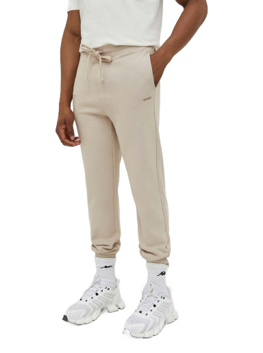 Trenirka BOSS Cotton-Terry Tracksuit Bottoms with Logo Print Bež | 50489617