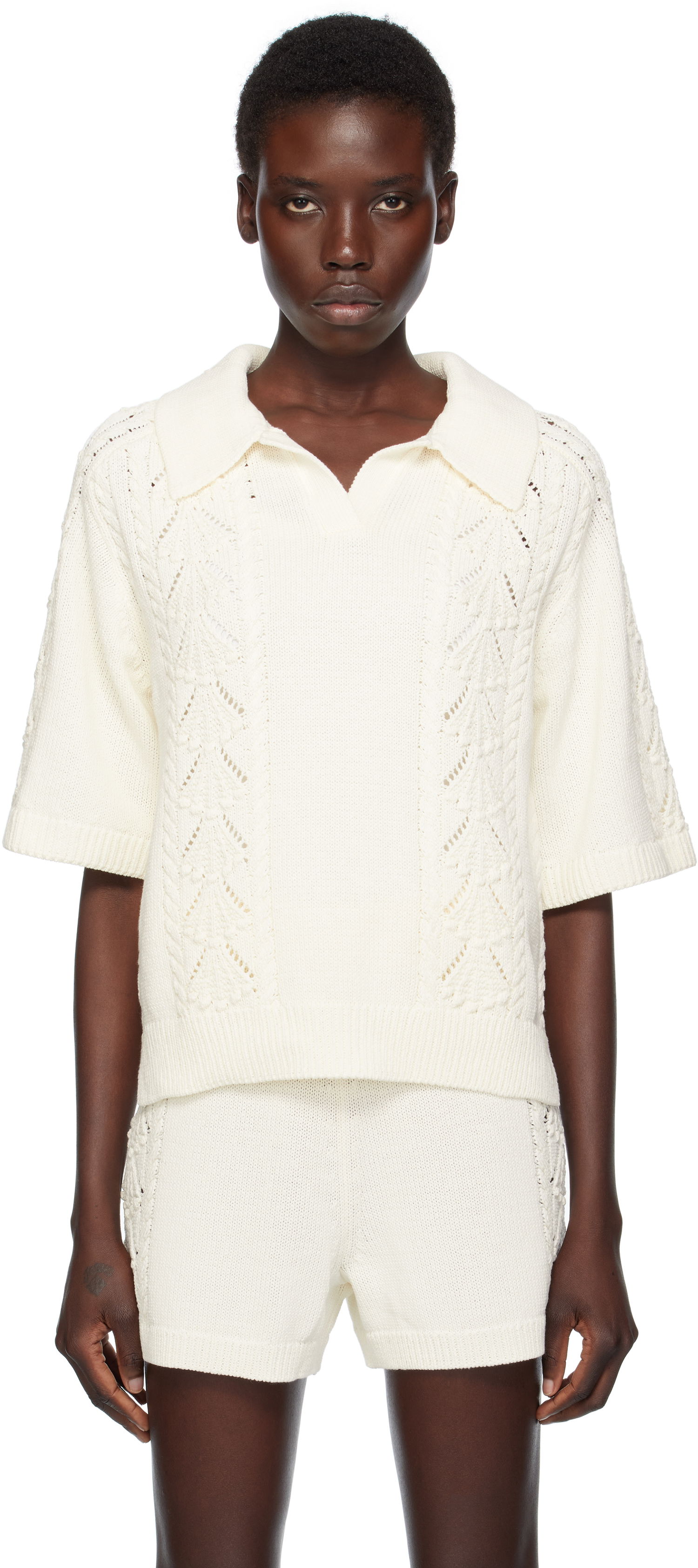 Polo majica Loulou de Saison Loulou de Saison Kina Knit Polo Shirt Bela | KINA, 0