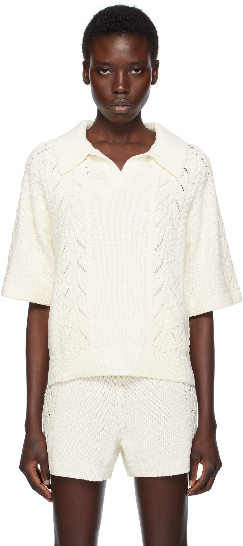 Polo majica Loulou de Saison Loulou de Saison Kina Knit Polo Shirt Bela | KINA