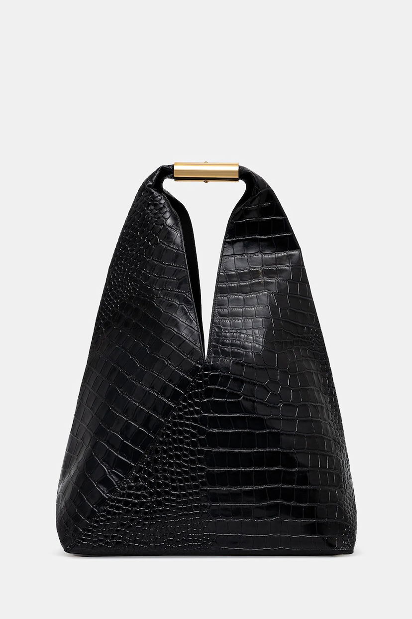 Torbica Maison Margiela Crocodile Embossed V-Shape Top Handle Bag Črna | SB6WD0043.P8650.T8013