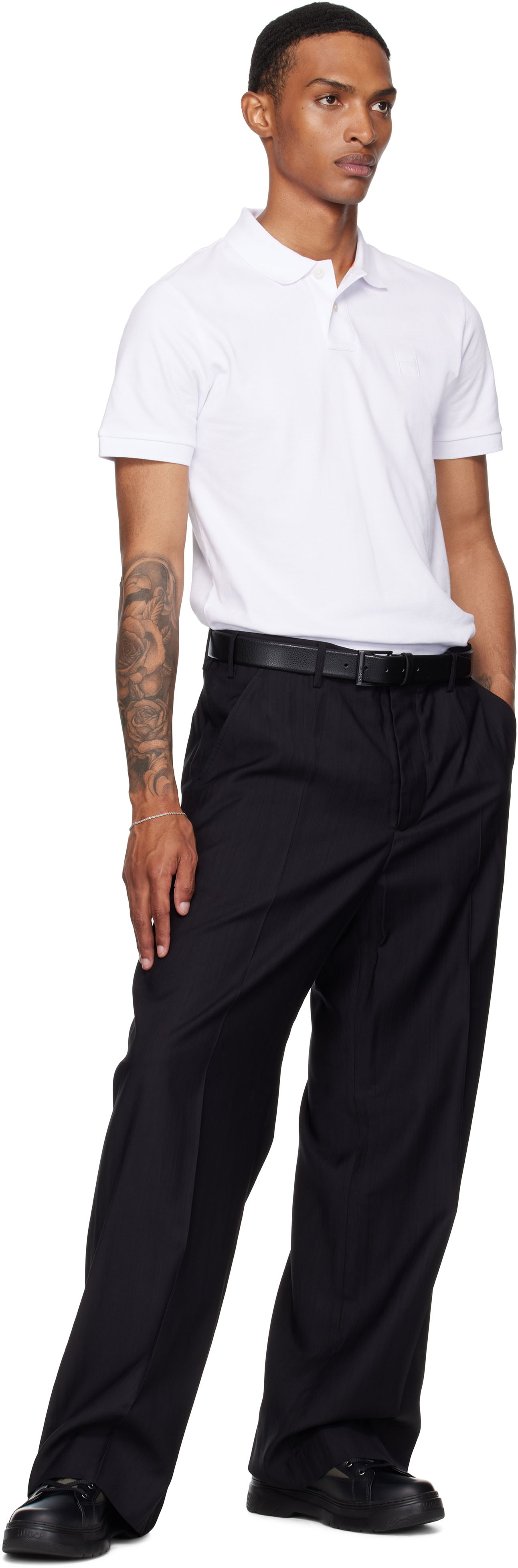 Pasovi BOSS Pebbled Leather Rectangular Buckle Belt Črna | 50541158, 1