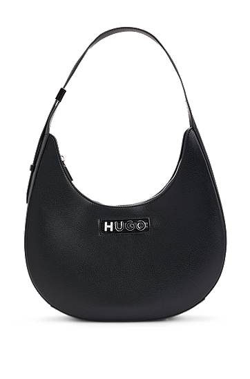 Torba za čez ramo BOSS HUGO Faux-Leather Hobo Bag with Metallic Logo Črna | 50541808