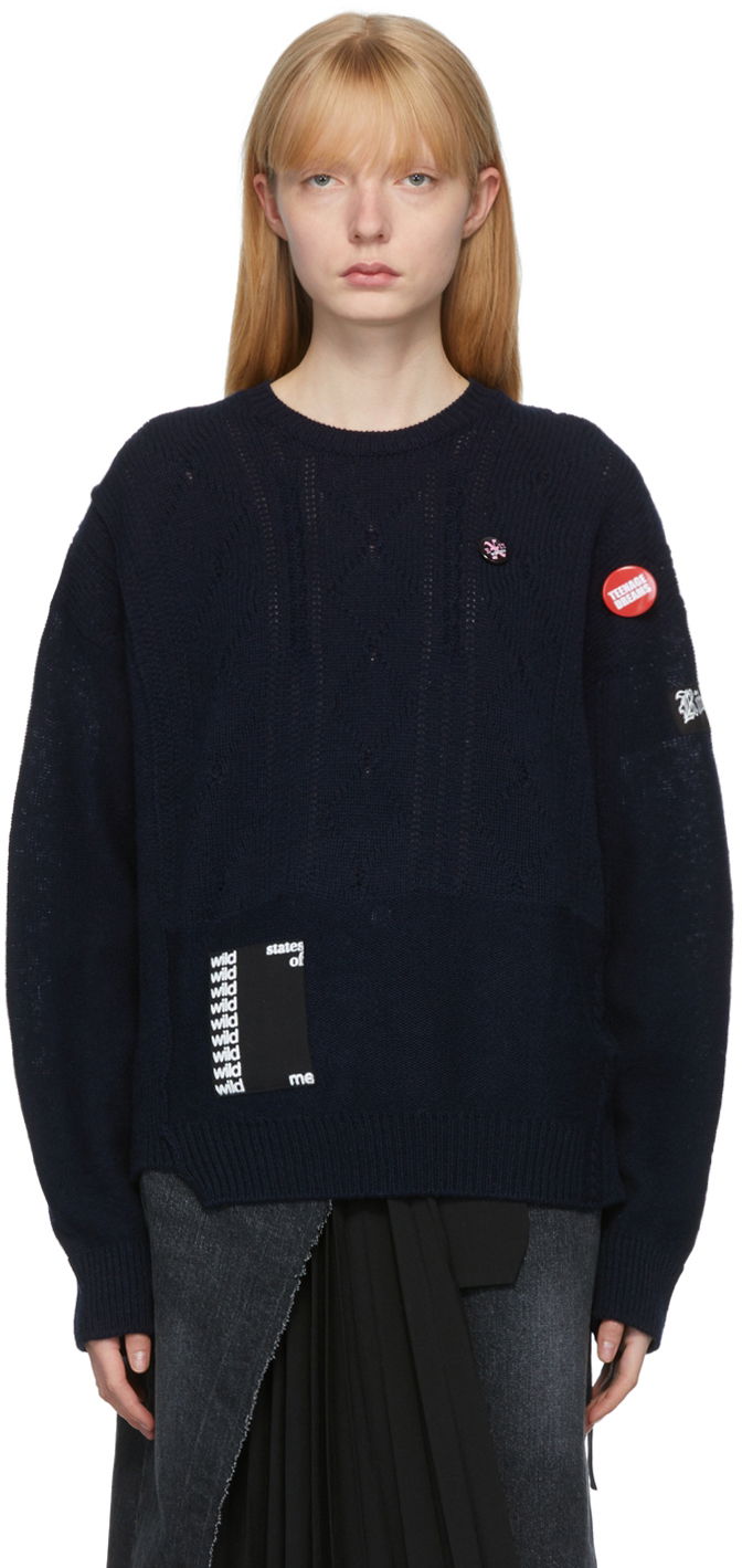 Pleteni pulover RAF SIMONS Raf Simons Oversized Merino Reversed Braid Sweater Mornarica | 211-W850, 0