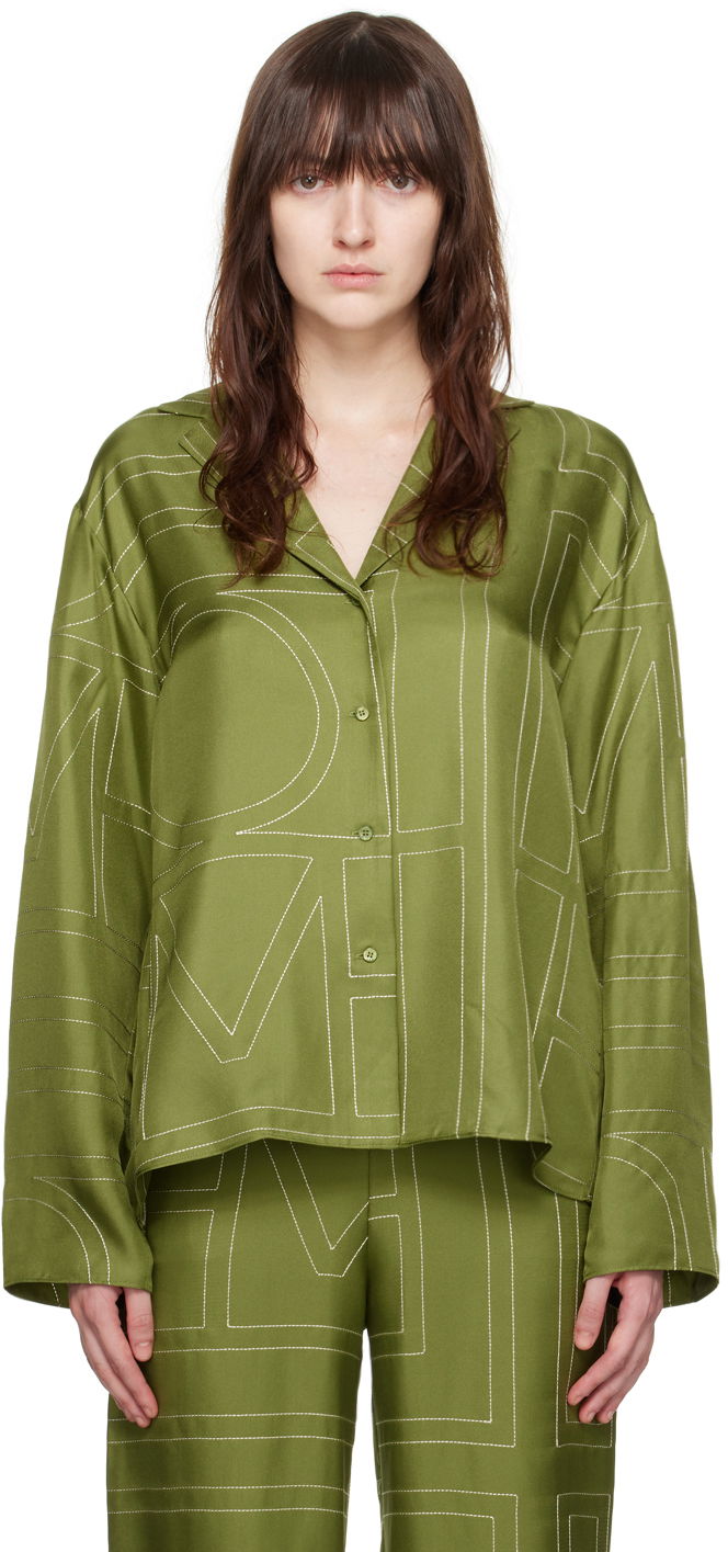 Srajce TOTEME TOTEME Monogram Embroidered Shirt Zelena | 241-WRT976-FB0089