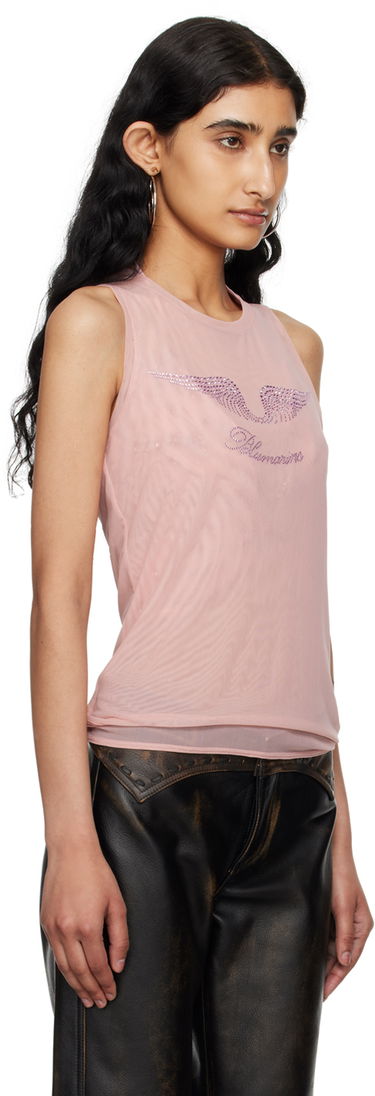 Majica brez rokavov Blumarine Crystal Embellished Sheer Tank Top Roza | P444T030A, 1
