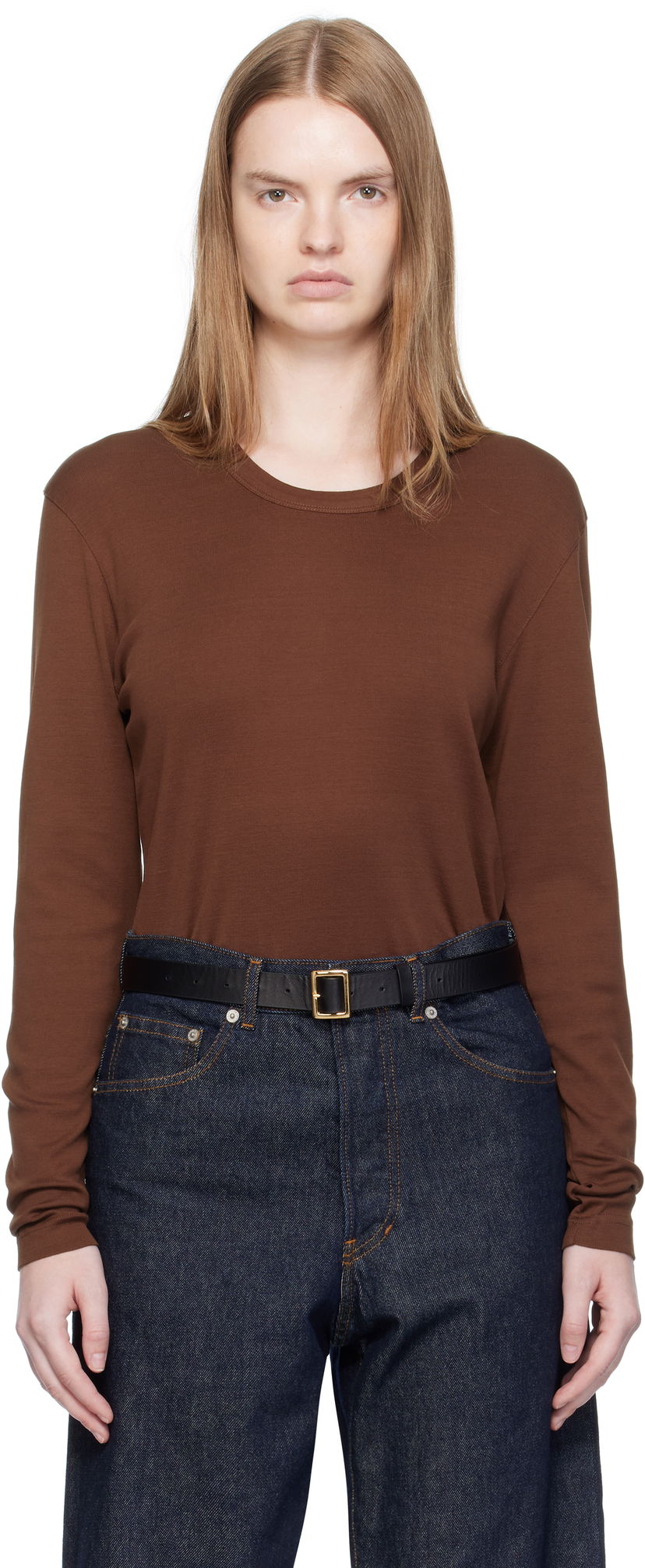 Majica LEMAIRE Rib Long Sleeve T-shirt Rjava | TO1441 LJ1016