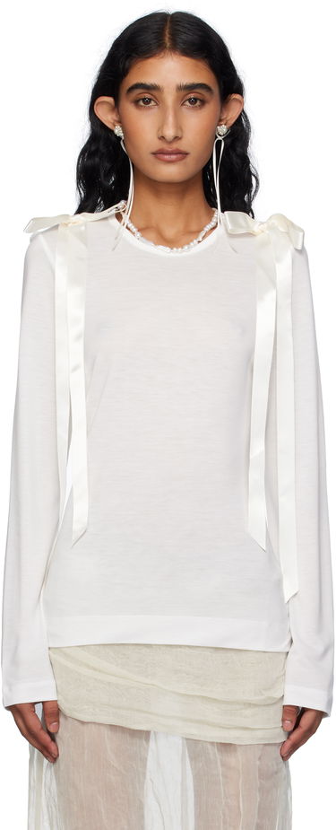 Majica Simone Rocha Simone Rocha Bow Ribbon Tail Long Sleeve T-shirt Bela | 5367 0571, 0