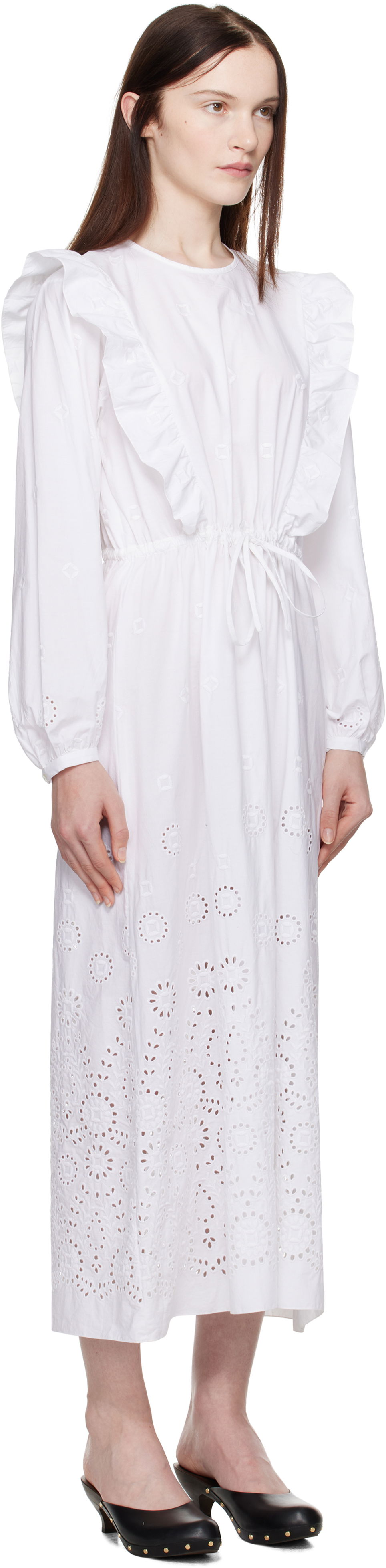 Obleke A.P.C. A.P.C. Ginger Eyelet Ruffle Midi Dress Bela | COHFF-F35154, 1