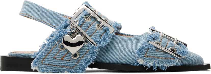 Obleke GANNI GANNI Charms Buckle Denim Flats Modra | S2939