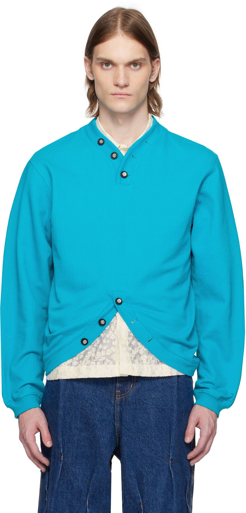 Pleteni pulover ADER ERROR ADER error Ribbed Knit Sweatshirt Turkizna | BO01SSSW0101TQ