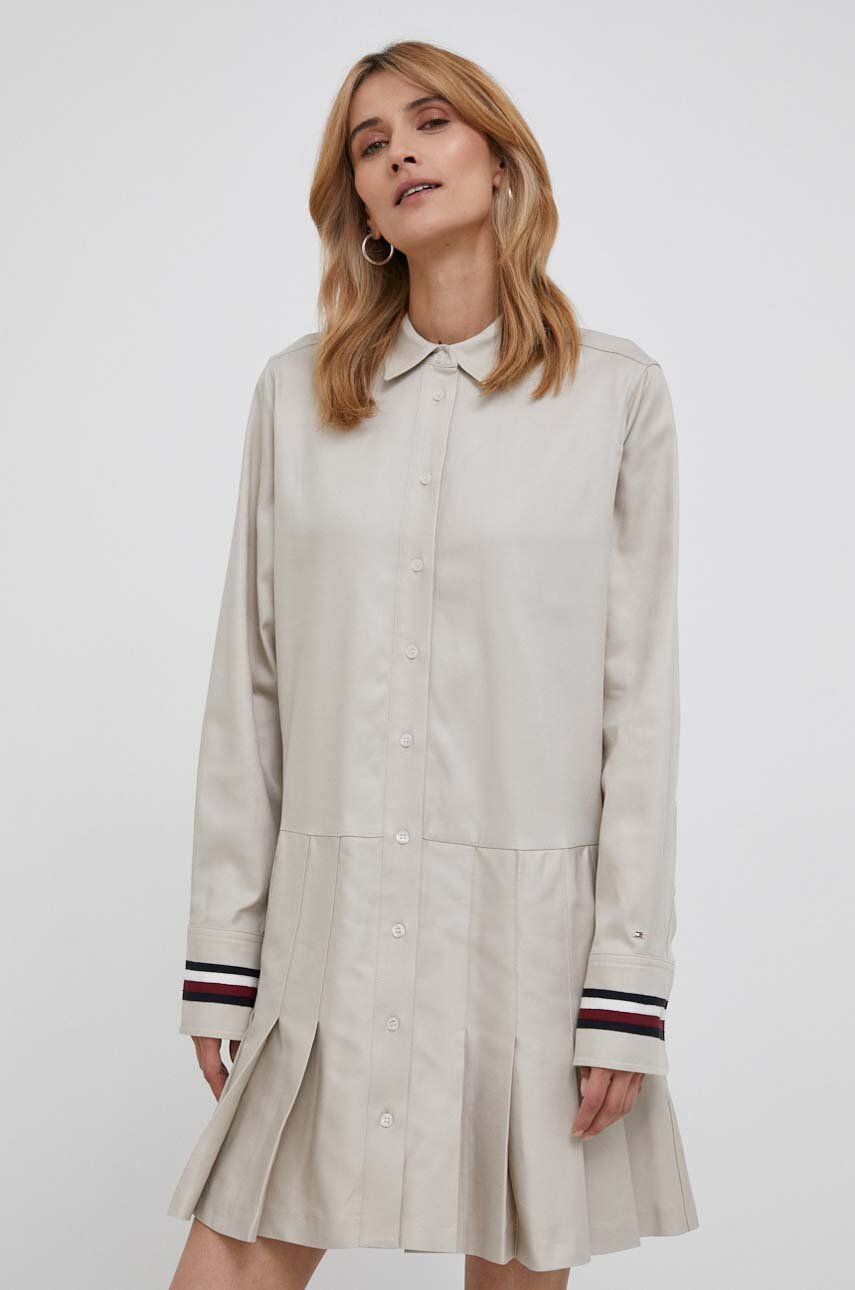 Obleke Tommy Hilfiger Global Stripe Pleated Short Dress Bež | WW0WW39029, 0