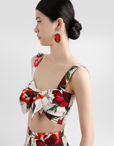 Krop-top Dolce & Gabbana Dolce & Gabbana Flower-Print Poplin Bow Crop Top Večbarvna | F7BB5THS5TQHA5PB, 3