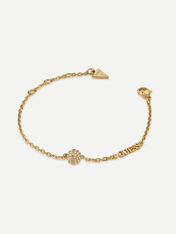 Zapestnica GUESS Gold-Tone Chain Bracelet with Pave Sphere Kovinski | JUBB04456JW, 0