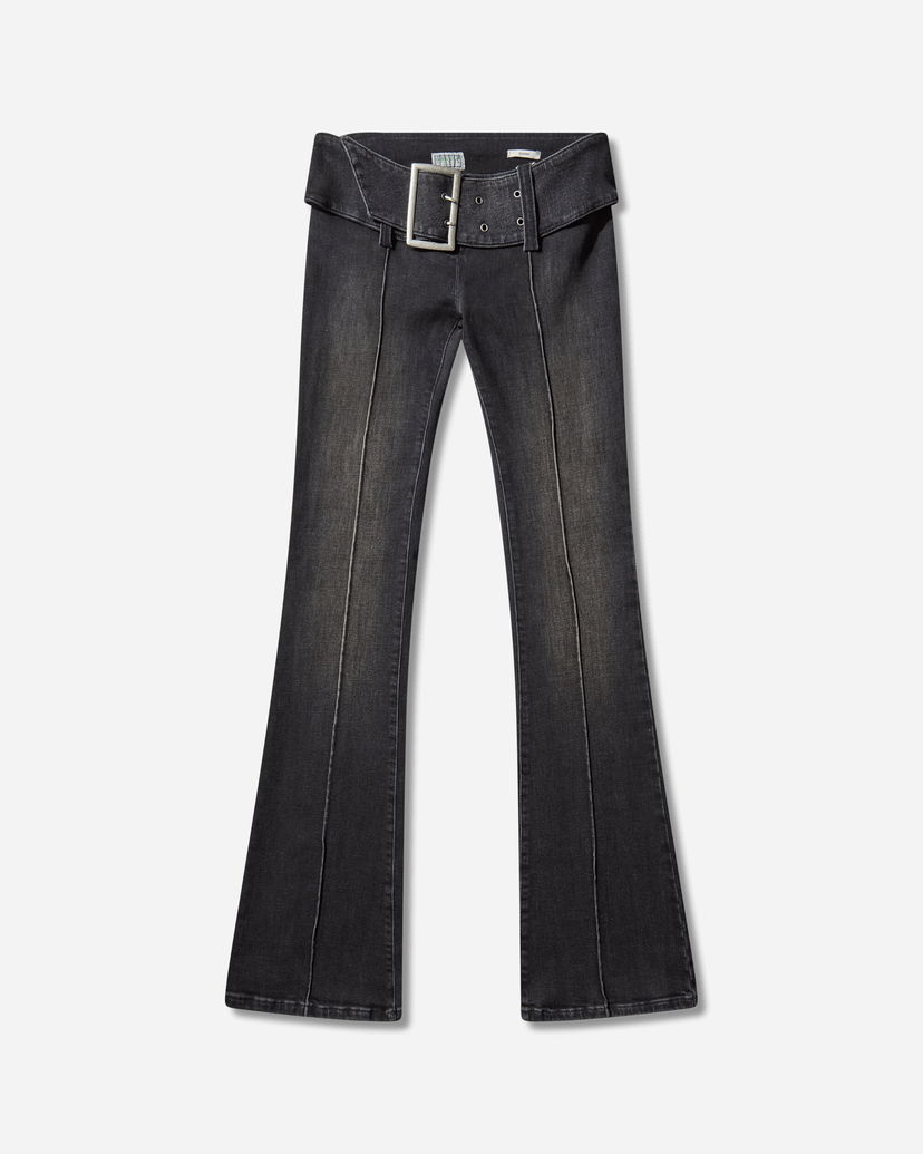 Kavbojke GUESS Belted Bootcut Pants Sanded Wash Črna | W5BA2ED0231 GUBS