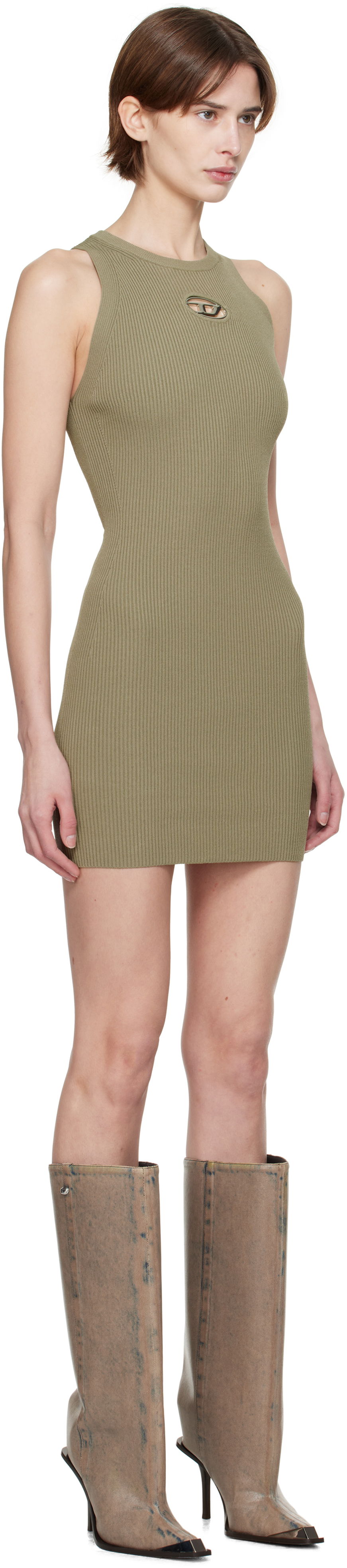 Obleke Diesel Diesel M-Caddix Cutout Ribbed Knit Mini Dress Zelena | A17449 0DLAX, 1