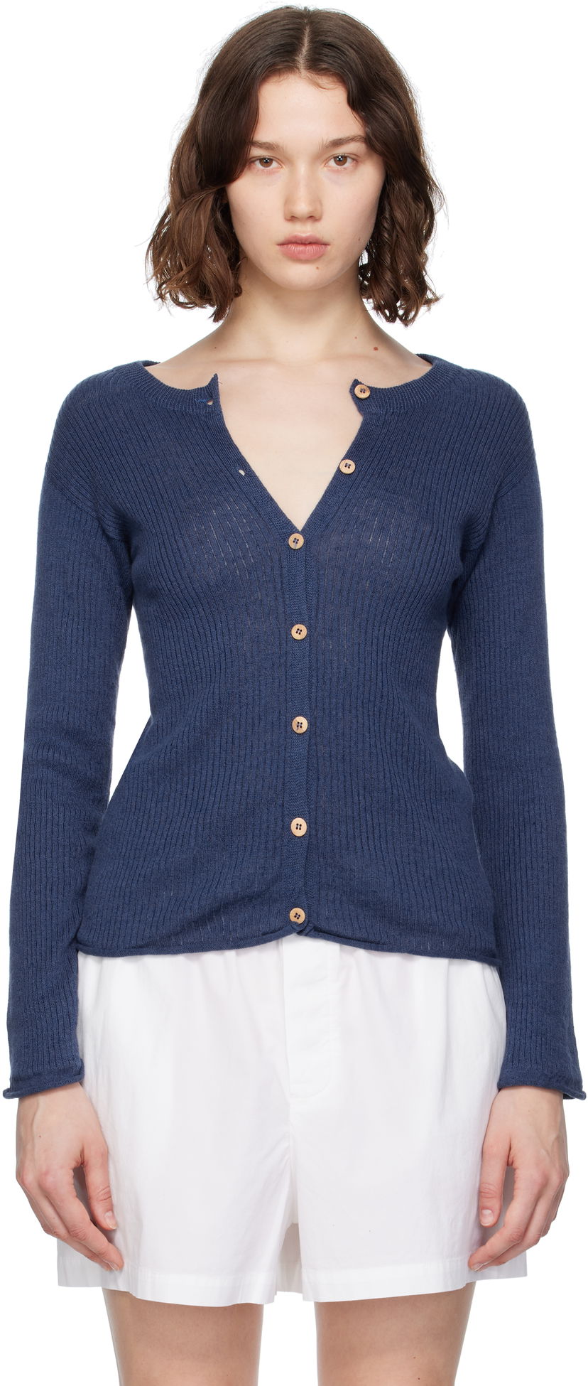 Pleteni pulover Baserange Baserange Ribbed Knit Cardigan Modra | KDRC-LI-SU25