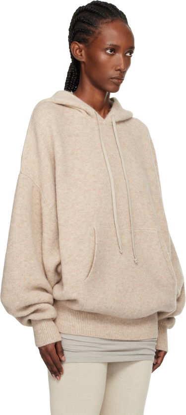 Pulover Rick Owens Concordians Hun Oversized Knitted Hoodie with Kangaroo Pocket Bež | RO02E4660 KWP, 1