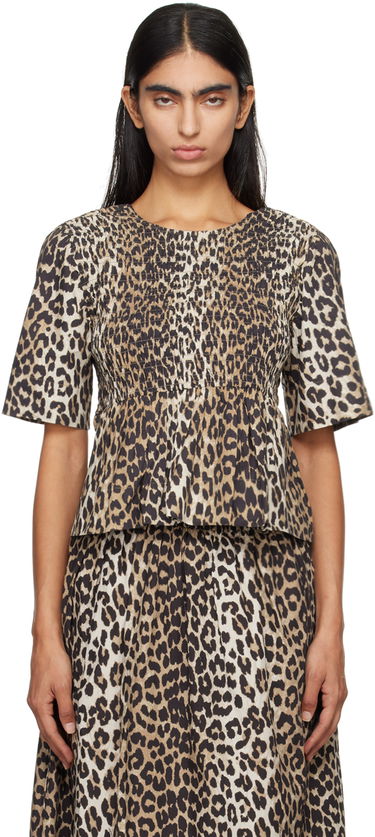 Majica GANNI GANNI Smocked Leopard Print Blouse Bež | W0205, 0