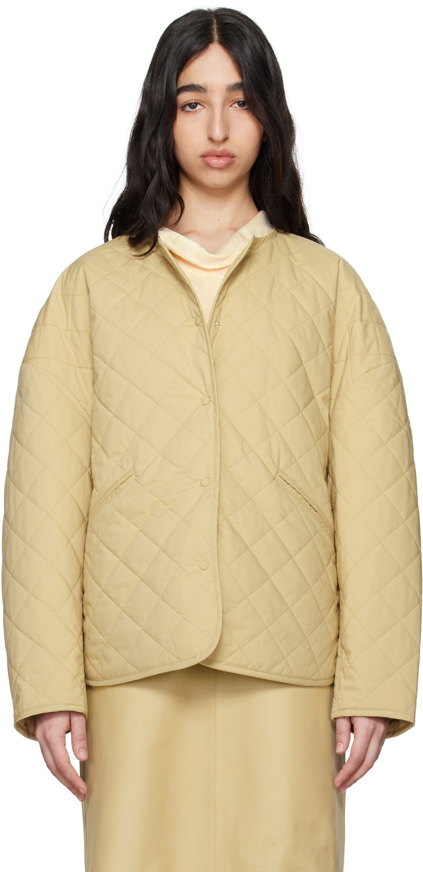 Puhovka TOTEME TOTEME Quilted Snap Button Jacket Bež | 242-WRO1116-FB0157