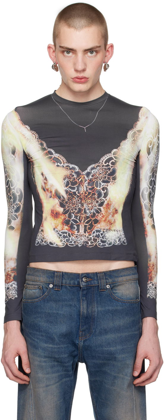 Majica Y/PROJECT Printed Long Sleeve T-Shirt Črna | 104TO007