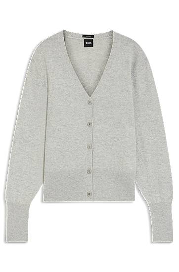 Pleteni pulover BOSS Relaxed-fit V-neck button-front cardigan in cashmere with ribbed trims Siva | 50548814, 0