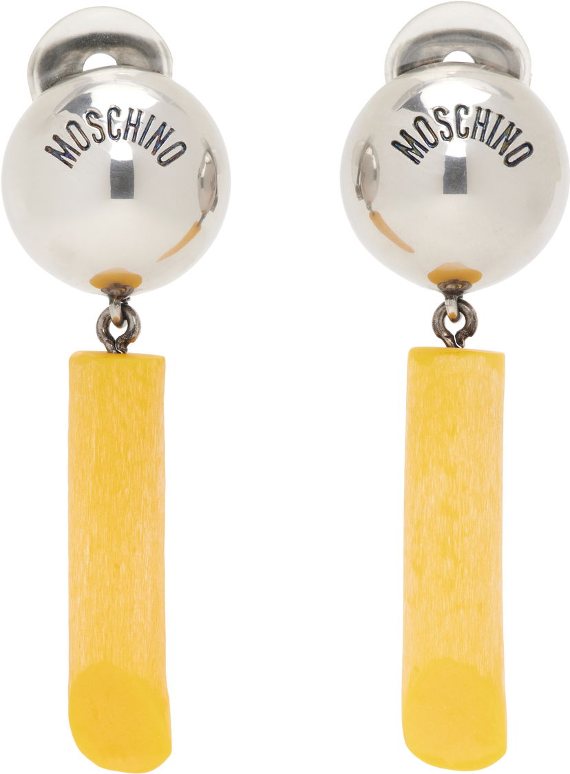 Uhani Moschino Moschino Engraved-Logo Drop Earrings Rumena | 25121911984051027