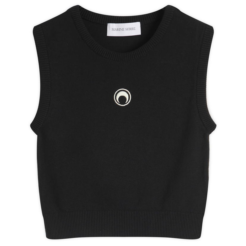 Pleteni pulover Marine Serre Marine Serre Moon Logo Knit Vest, Size Large Črna | WTK043A-BK99