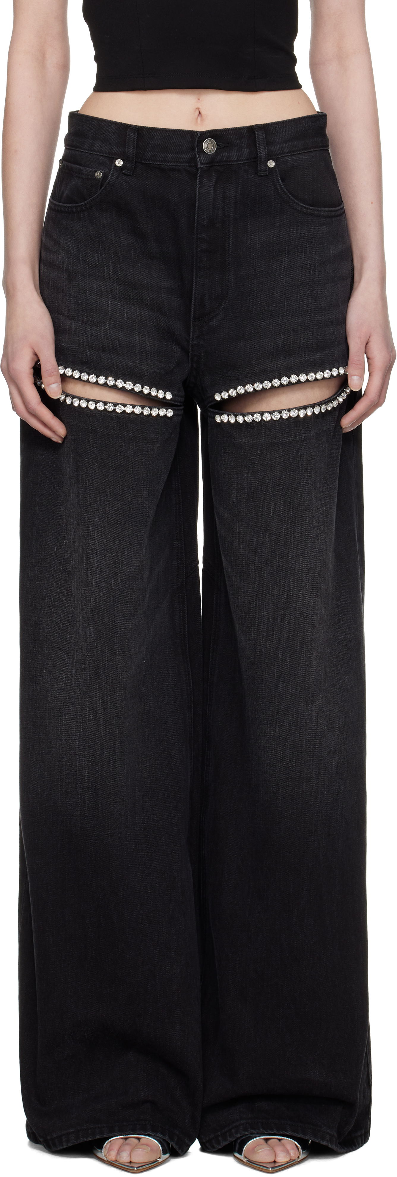 Kavbojke Area AREA Wide Leg Crystal Slit Jeans Črna | 0000P02333, 0