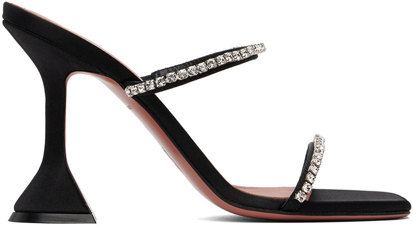 Modni dodatki Amina Muaddi Amina Muaddi Gilda Crystal-Embellished Satin Heeled Sandals Črna | GILDA SLIPPER CL SATIN