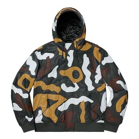 Bomber jakna Supreme Leather Hooded Camo Jacket Zelena | SUP-FW19-1025