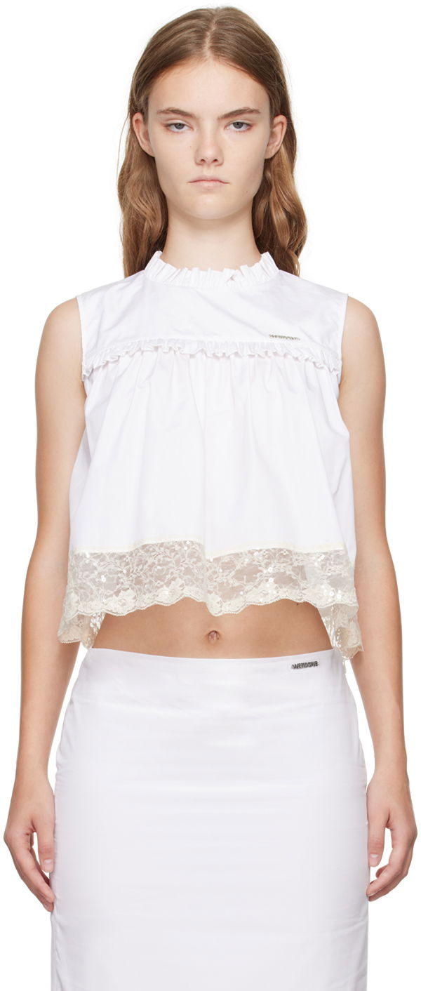 Majica brez rokavov We11done Lace Trim Blouse Bela | WD-BL2-24-140-W-WH