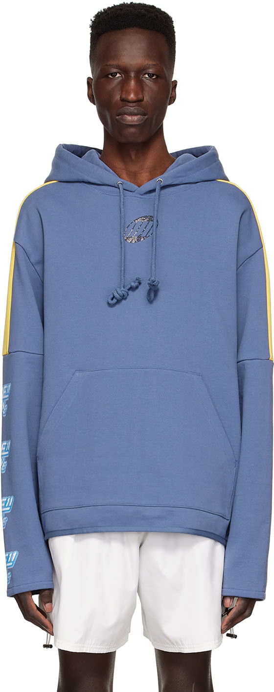Pulover We11done Designer Logo-Appliquéd Hoodie Modra | WD-TH1-22-556-U-NV
