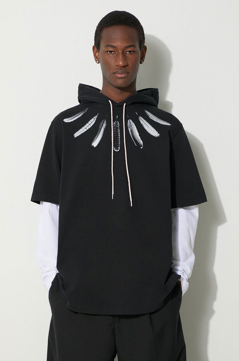 Pulover Marcelo Burlon Collar Feathers Double Sleeves Hoodie Črna | CMAB044S24JER0021001