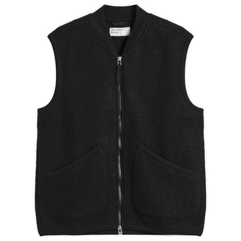 Telovnik Universal Works Universal Works Wool Fleece Zip Vest Črna | 00015-BLK