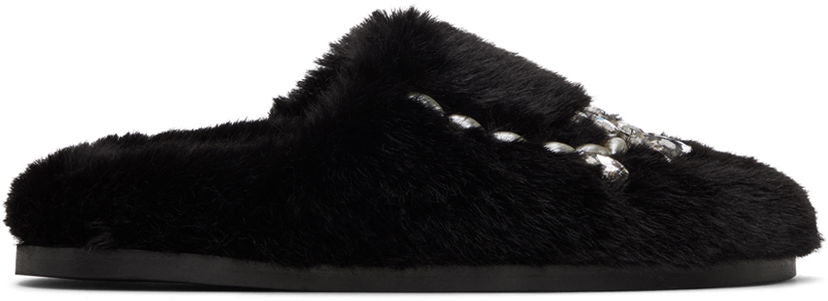 Oblačila Simone Rocha Simone Rocha Embellished Furry Slippers Črna | SLD44B-W 0402