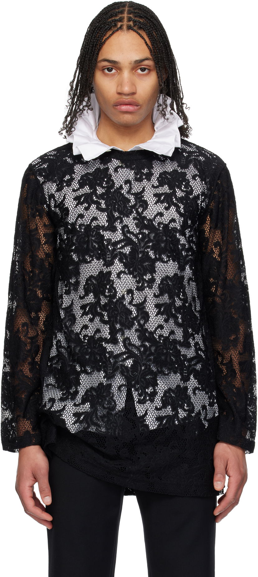 Srajce Comme des Garçons Comme des Garçons Homme Plus Raschel Lace T-Shirt Črna | PO-T036-051