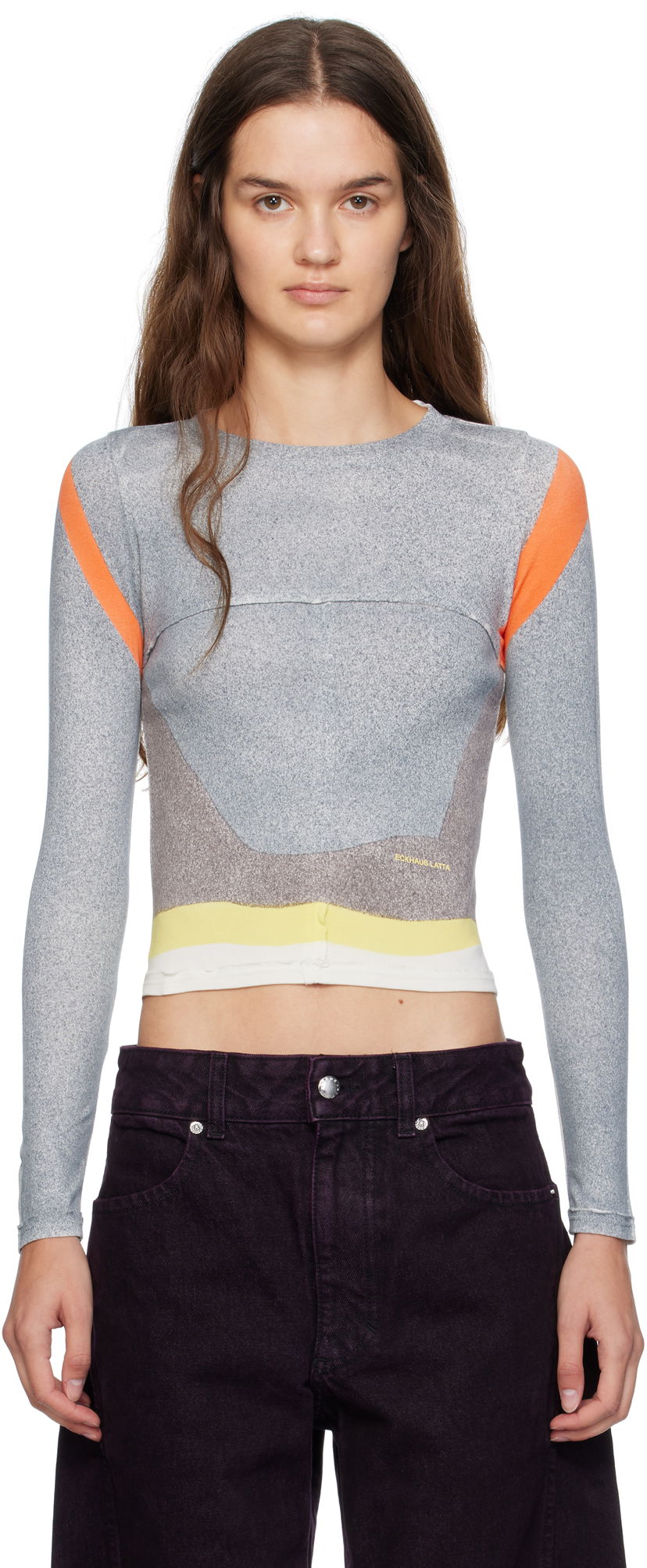 Majica Eckhaus Latta Eckhaus Latta Lapped Baby Crewneck T-Shirt Siva | 9100-EL-PF25-V -