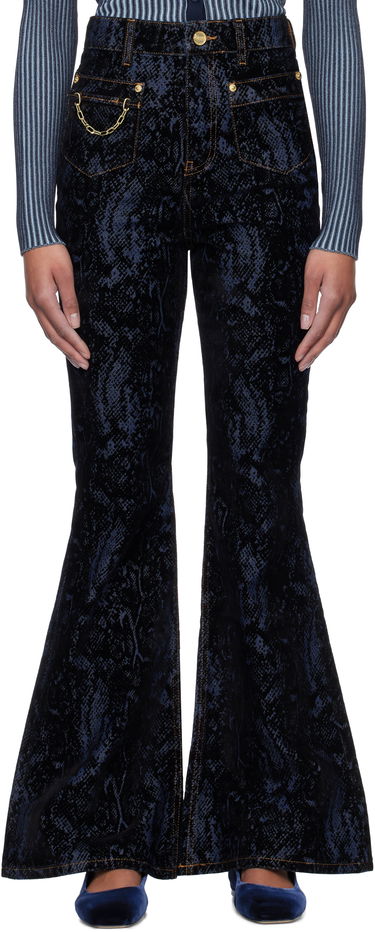 Kavbojke GANNI GANNI Goddi Snake Print Flare Jeans Modra | J1612, 0