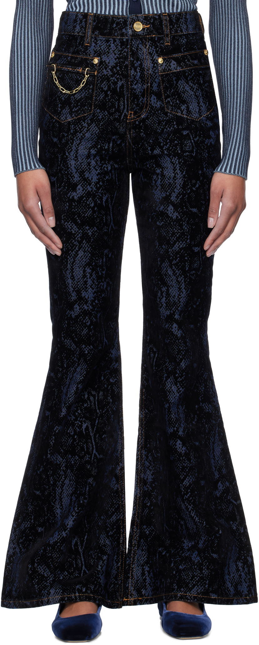 Kavbojke GANNI GANNI Goddi Snake Print Flare Jeans Modra | J1612