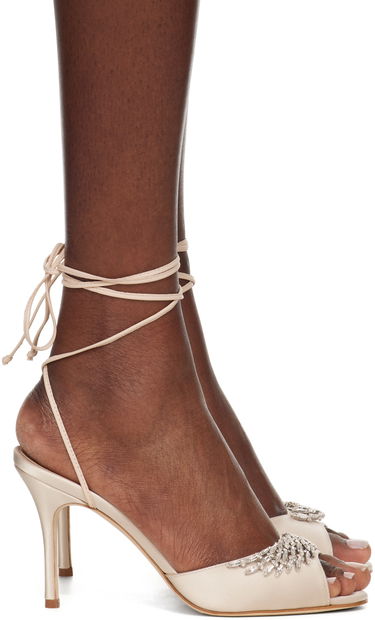 Modni dodatki Manolo Blahnik Manolo Blahnik Plumena 90 Embellished Satin Heeled Sandals Bež | 124-2531-0003, 0