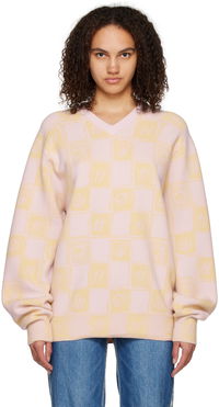 We11done Checkerboard V-Neck Sweater
