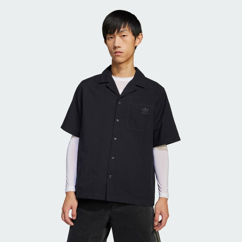 Srajce adidas Performance Essentials Seersucker Short Sleeve Shirt Črna | JD2455