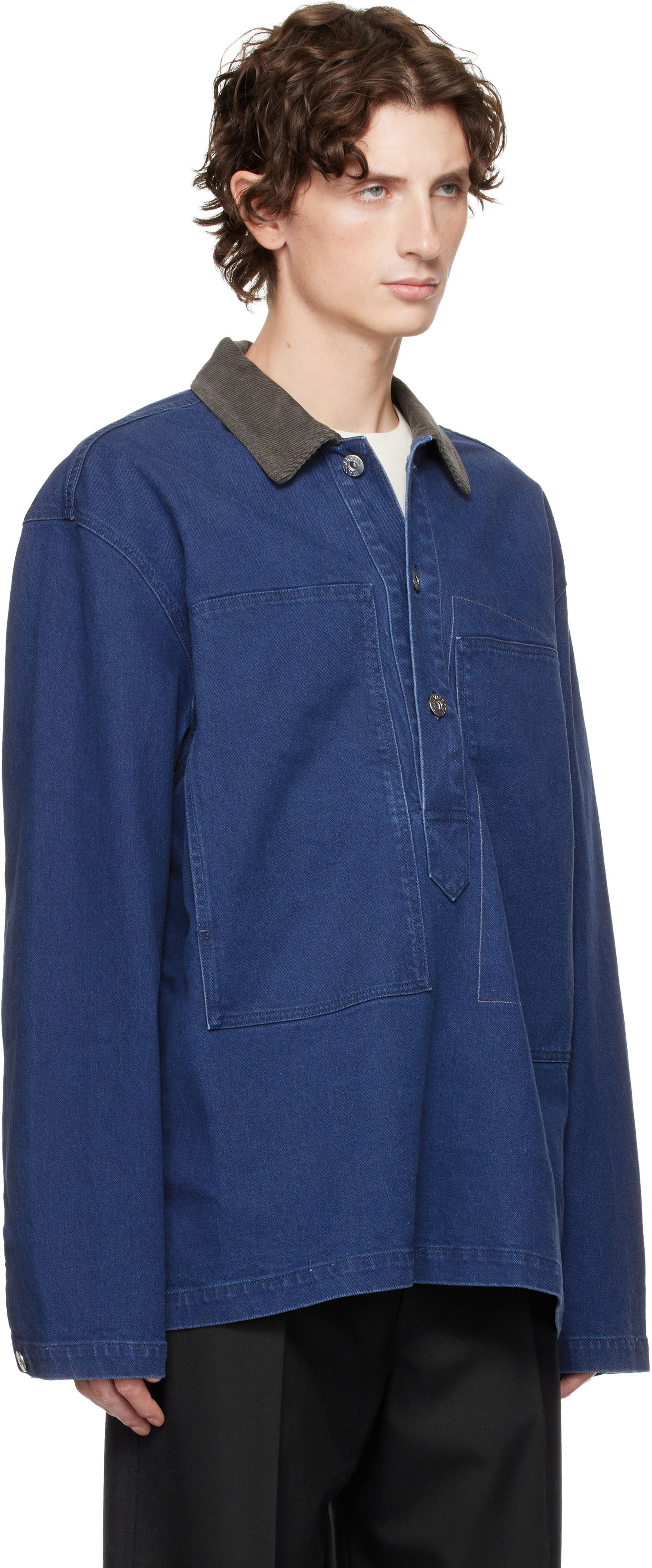 Polo majica JW Anderson Denim Polo with Patch Pockets and Corduroy Collar Modra | DS0014-PG1835, 1