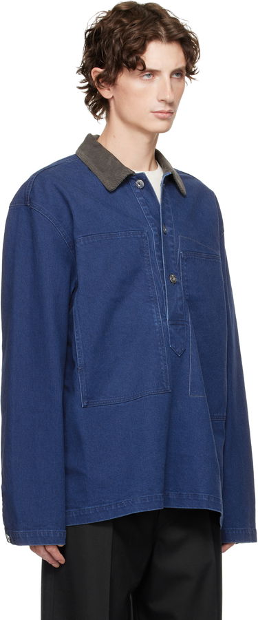 Polo majica JW Anderson Denim Polo with Patch Pockets and Corduroy Collar Modra | DS0014-PG1835, 1