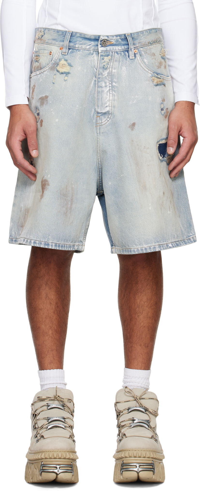 Kratke hlače VETEMENTS Trashed Denim Shorts Modra | UA66SS530L