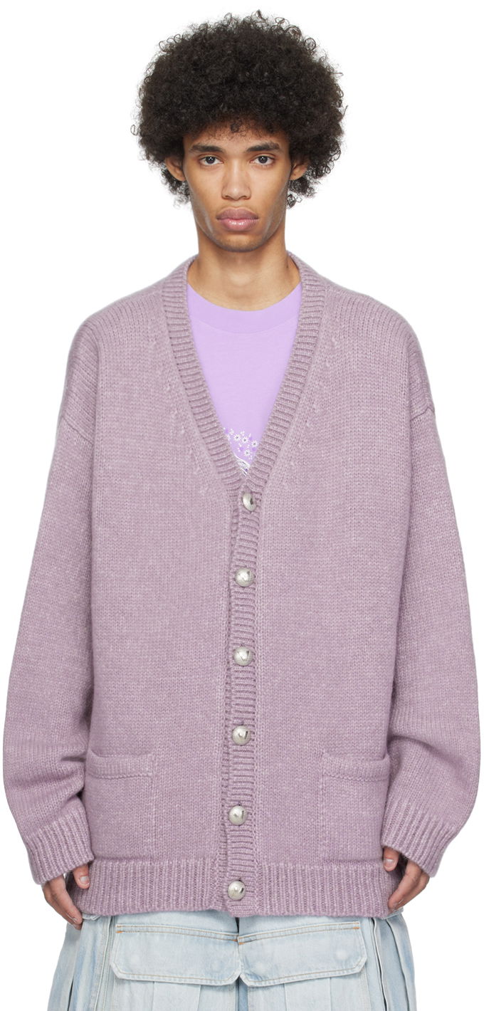 Pleteni pulover VETEMENTS Fancy Button Cardigan Lila | UE64KN210L
