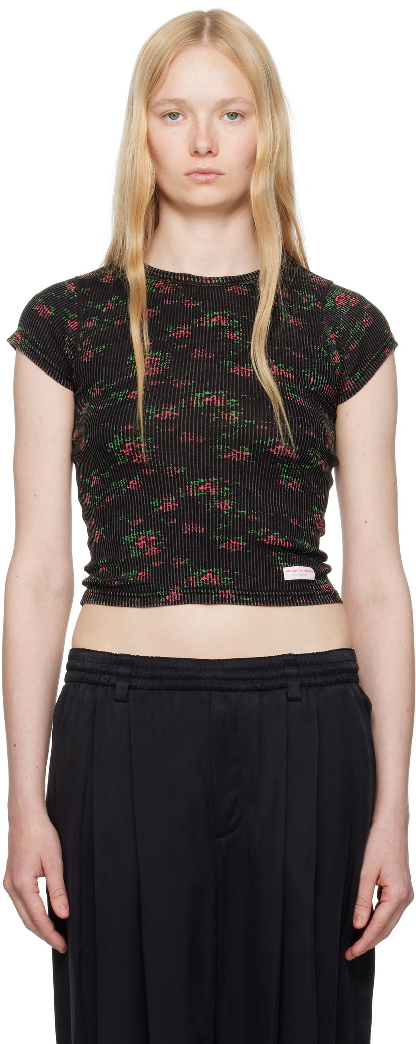 Majica Alexander Wang Alexander Wang Floral-Print Scoop Neck T-Shirt Črna | WL002P