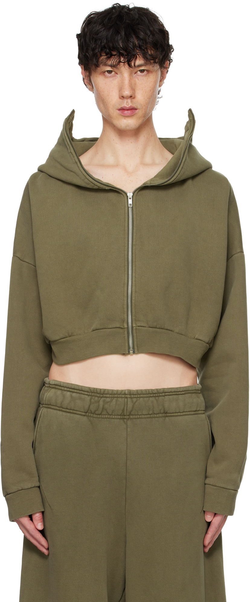 Pulover Entire Studios Entire Studios Cropped Full-Zip Hoodie Zelena | ES2156MI