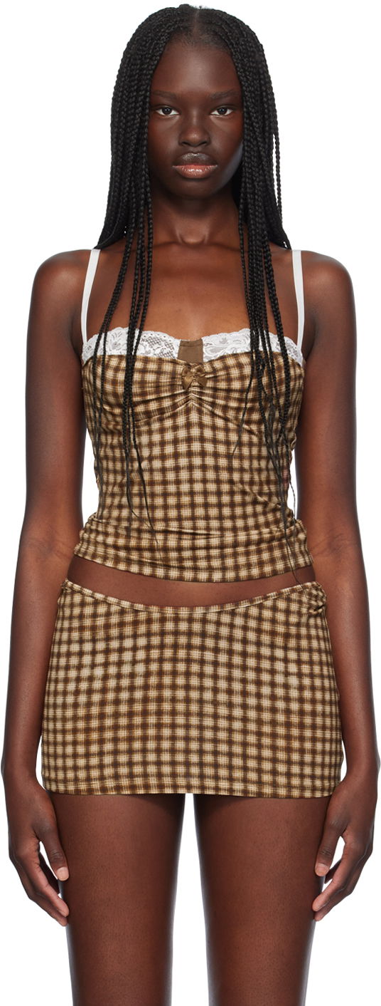 Majica brez rokavov Miaou Miaou Enzo Gingham Tank Top Rjava | 7092TJBPLD